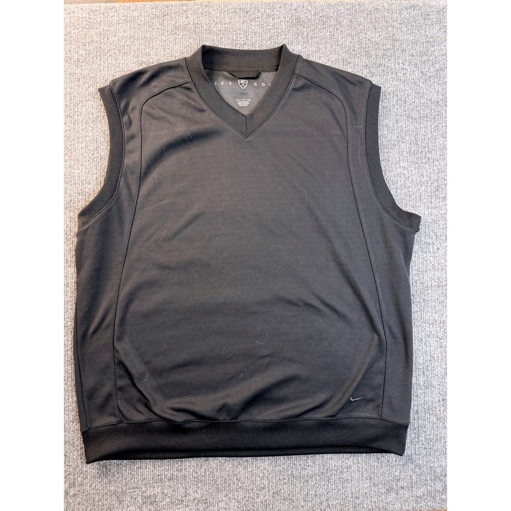 Nike Golf Vest Mens Large Black Fit Dry Polyester V-Neck Pullover Sweater Sport
